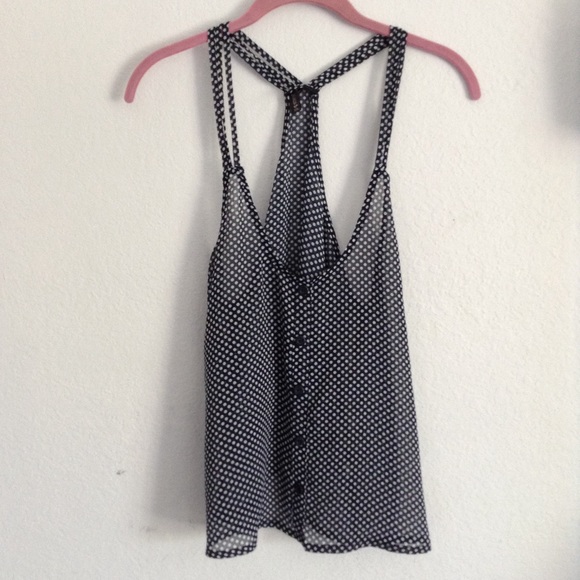 Full tilt navy polka dot sheer tank - Picture 1 of 4